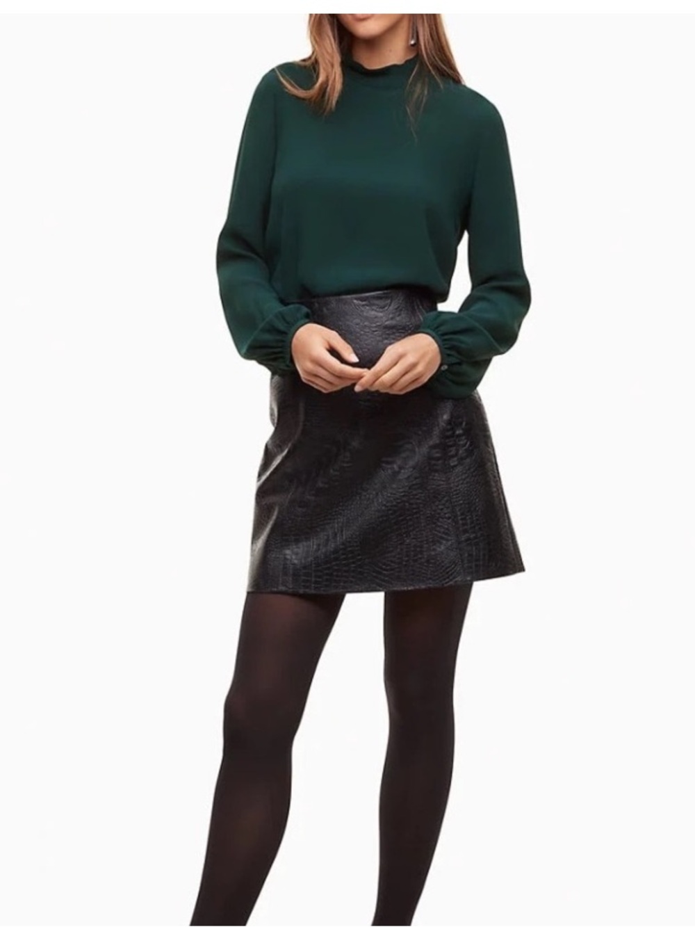 Aritzia Babaton women's Granados Mock Neck Emerald Forest Long Sleeve blouse M